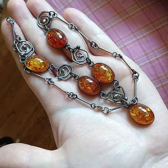 Beautiful sterling silver 925 Baltic honey amber necklace lariat